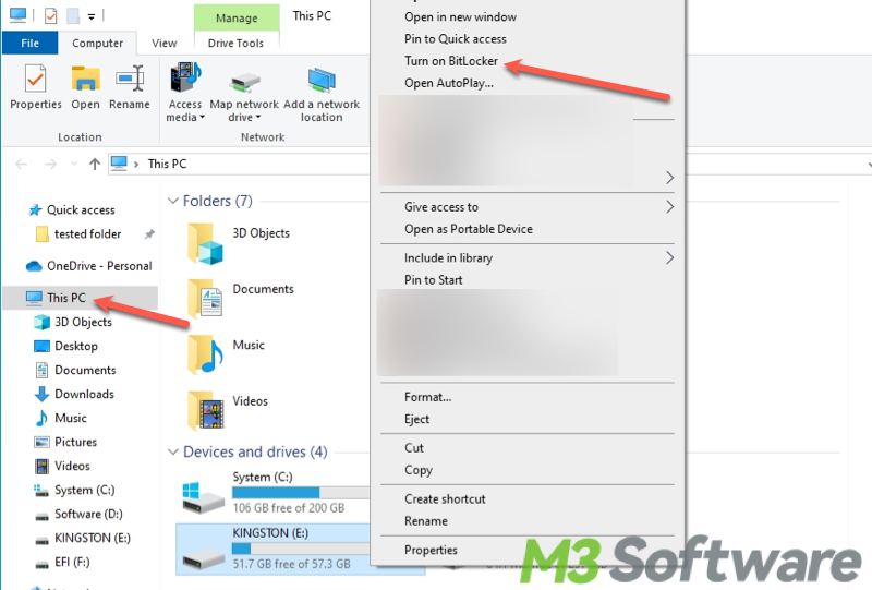 turn on BitLocker via File Explorer