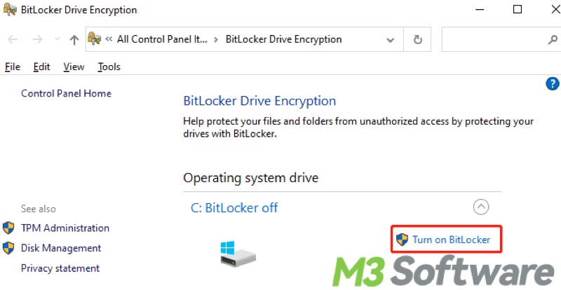 turn on BitLocker in BitLocker Drive Encryption