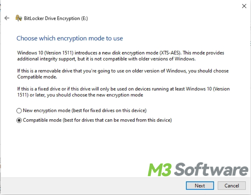 BitLocker choose encryption mode