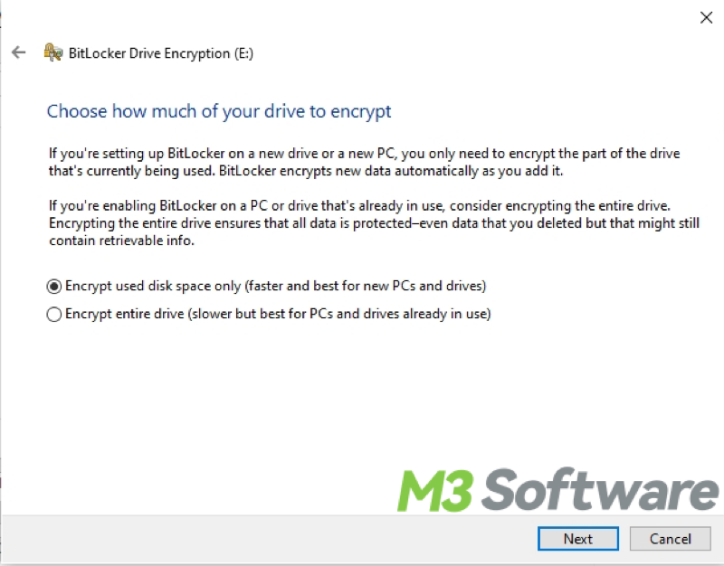 BitLocker choose how much of the drive to encrypt