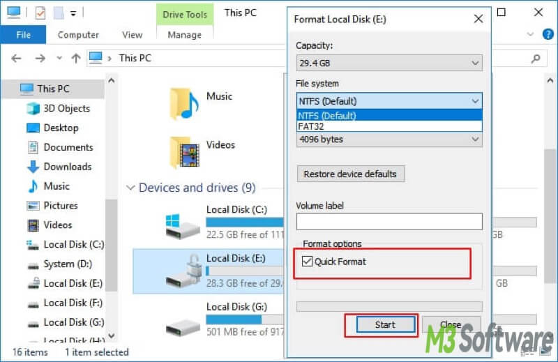 format drive via File Explorer