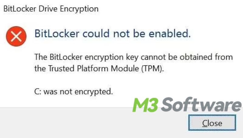 BitLocker could not be enabled error type 1