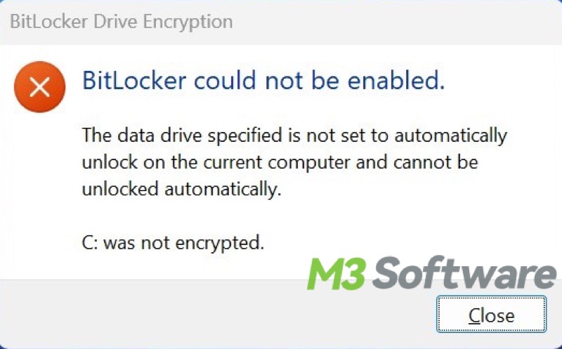 BitLocker could not be enabled error