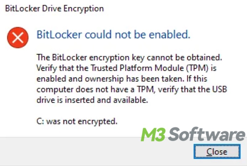 BitLocker could not be enabled error