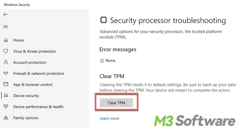 clear TPM via Settings on Windows