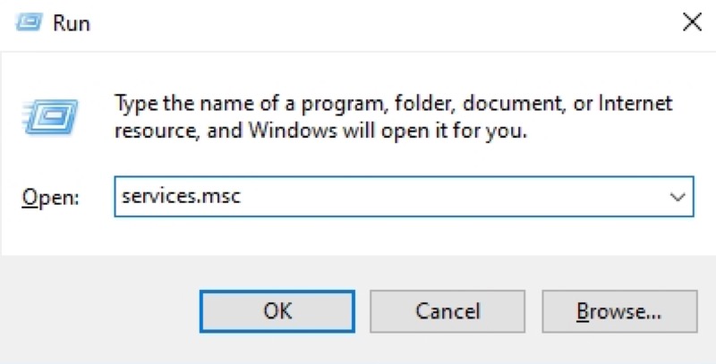 services msc in run dialog box