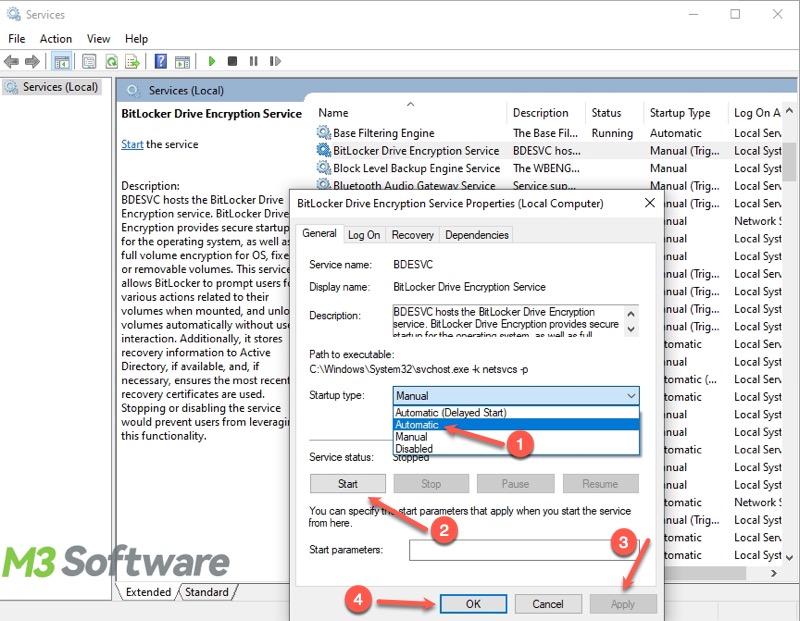 enable BitLocker drive encryption service