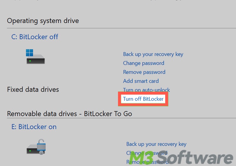 turn off BitLocker via BitLocker Drive Encryption