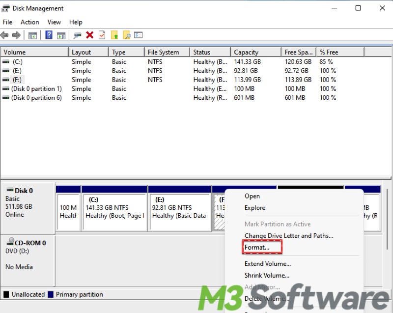 format drive via Disk Management