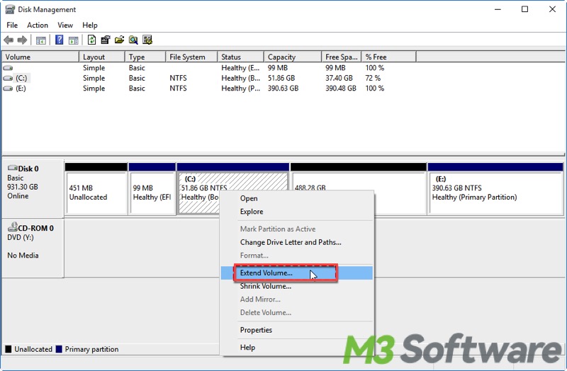 extend volume in disk management