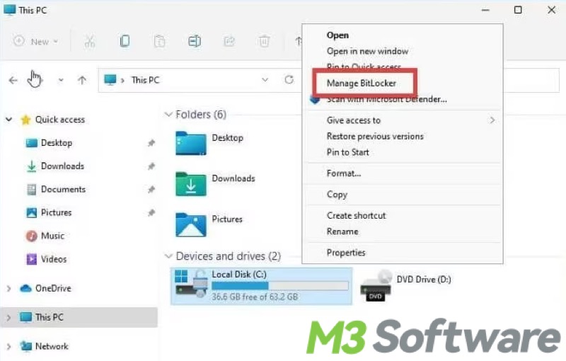 manage BitLocker option in File Explorer