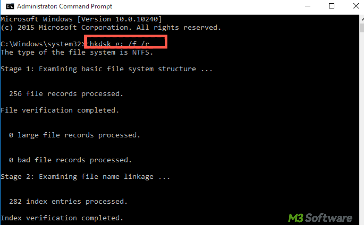 Use chkdsk in CMD