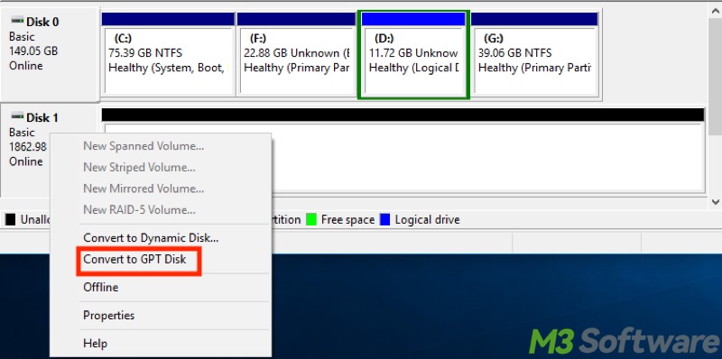 convert to GPT in Disk Management