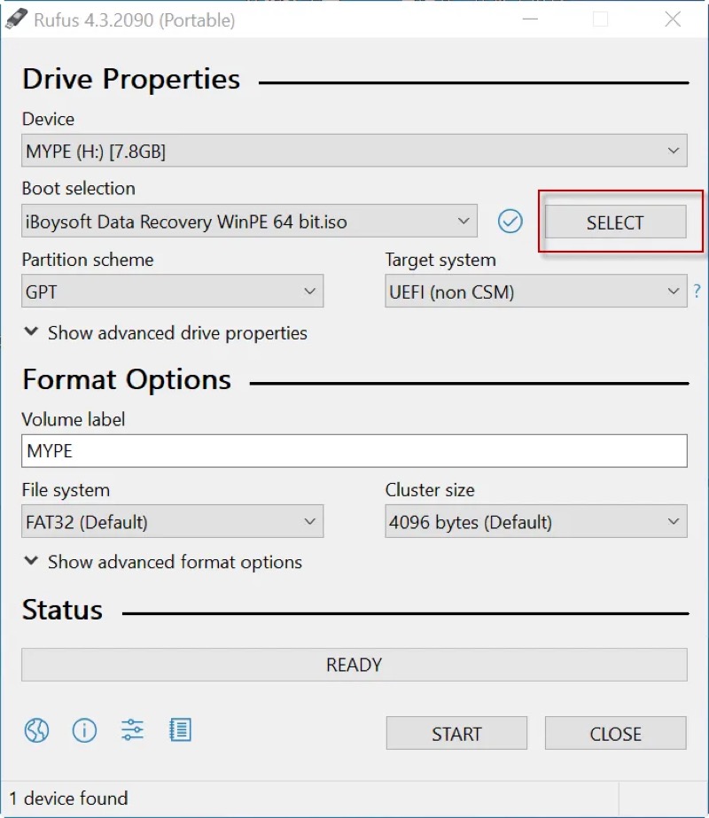 choose iso in rufus