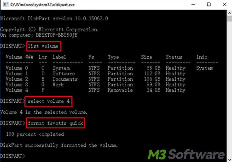 format volume in cmd