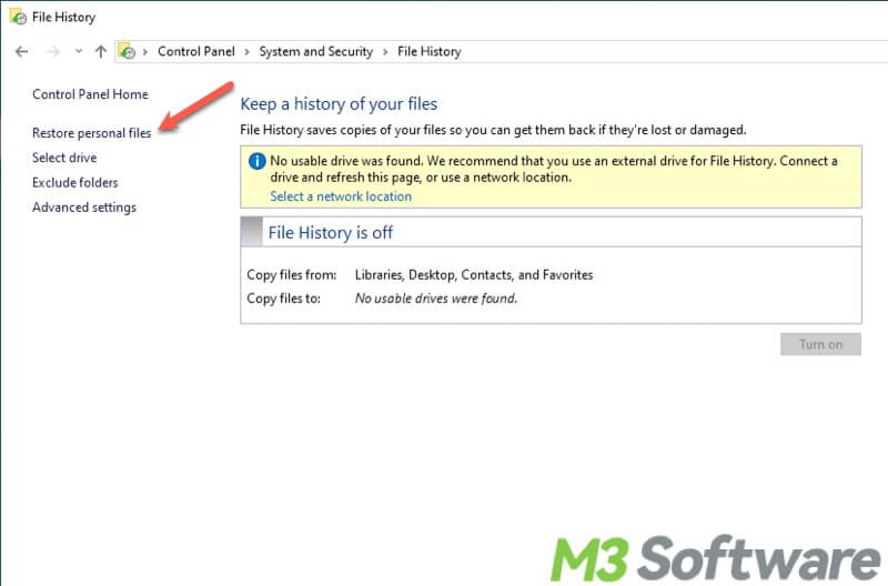 restore personal files in File History