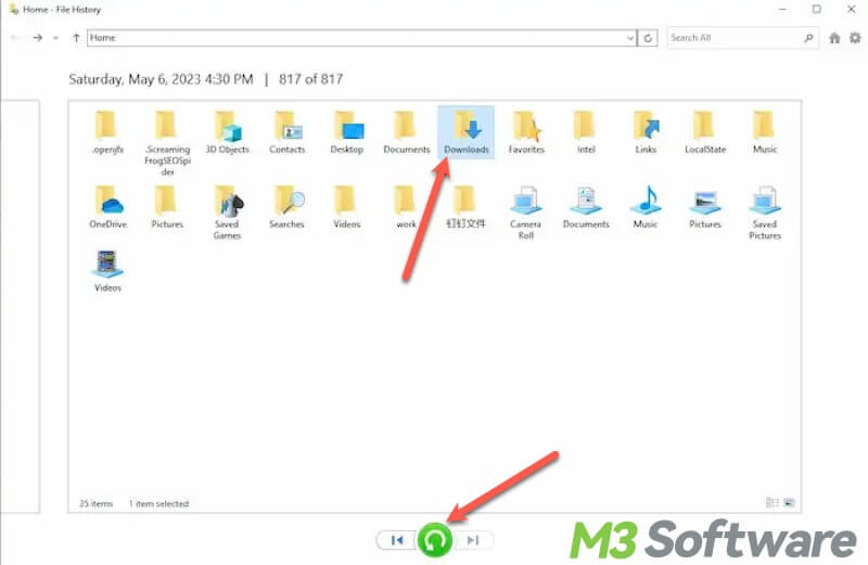 restore personal files in File History