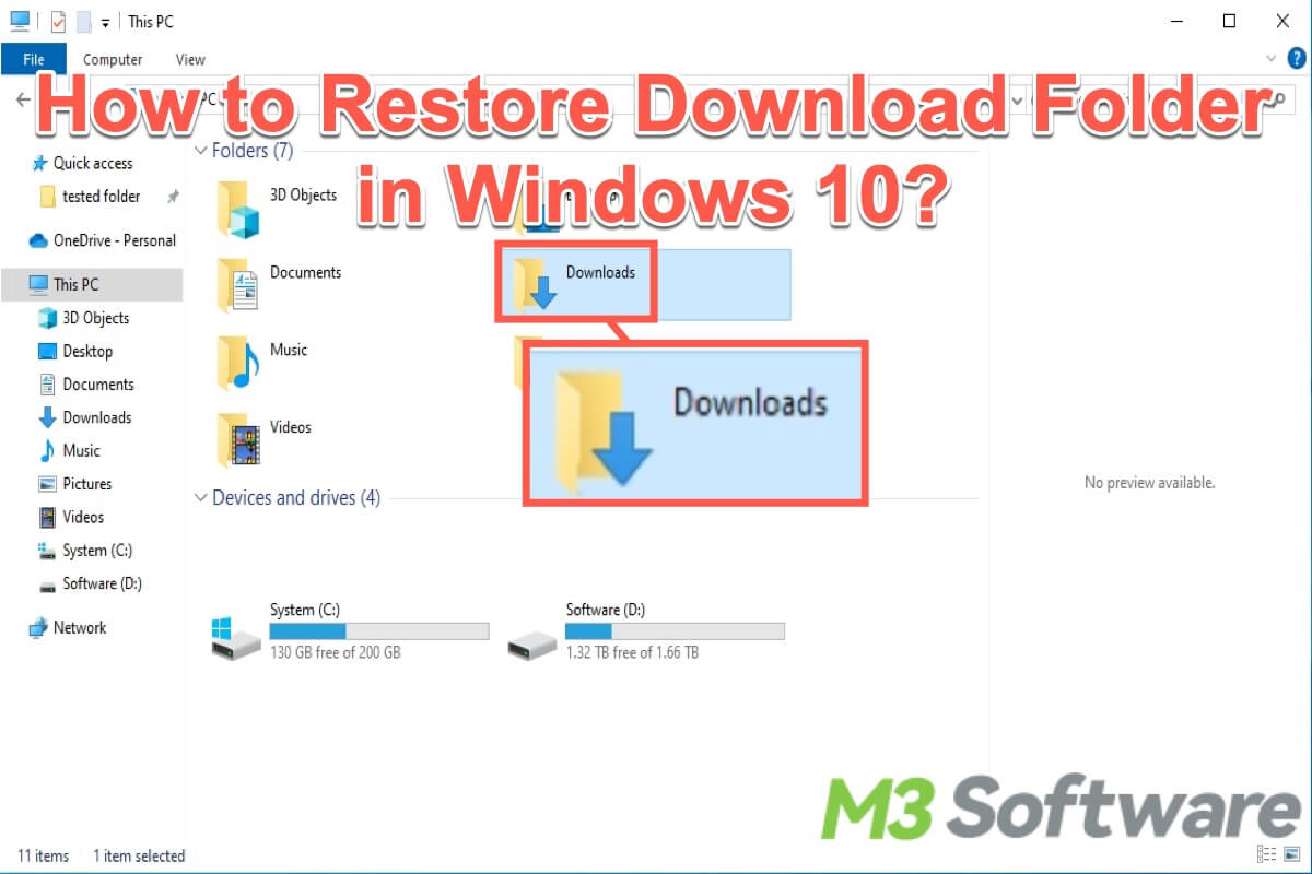 how to restore Download folder in Windows 10