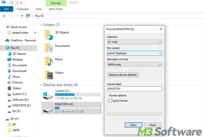 format a drive in File Explorer