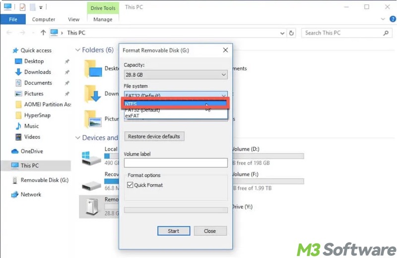 convert RAW to NTFS in File Explorer