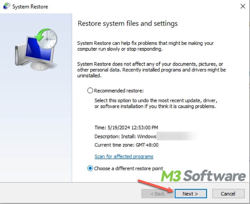 perform system restore in Windows 10