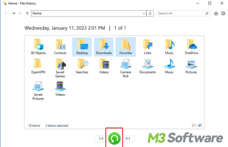 recover files in File History in Windows 10