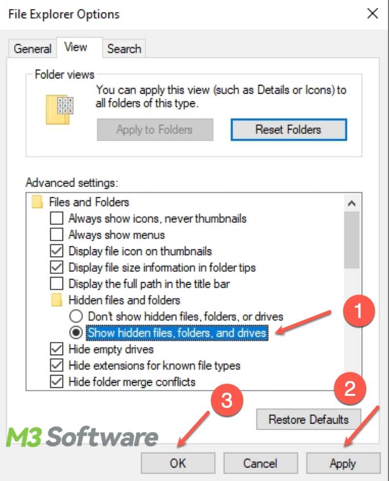 show hidden files and folders Windows 10