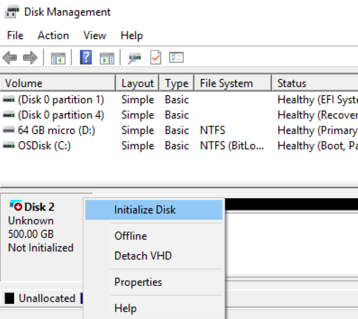 Select Initialize Disk