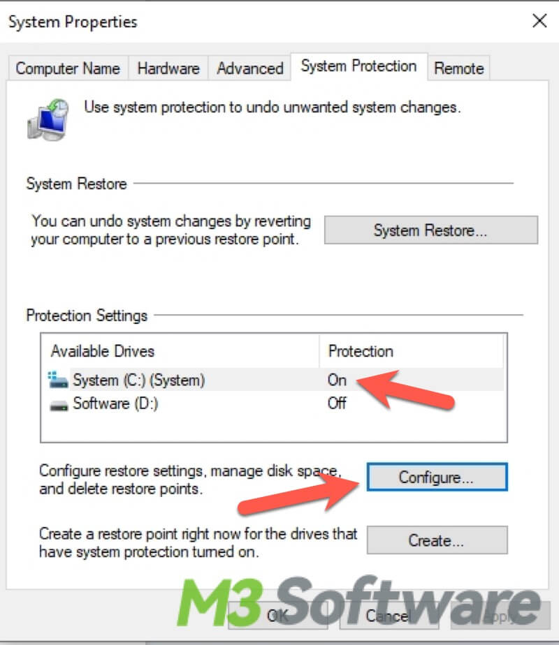 check system protection settings on Windows