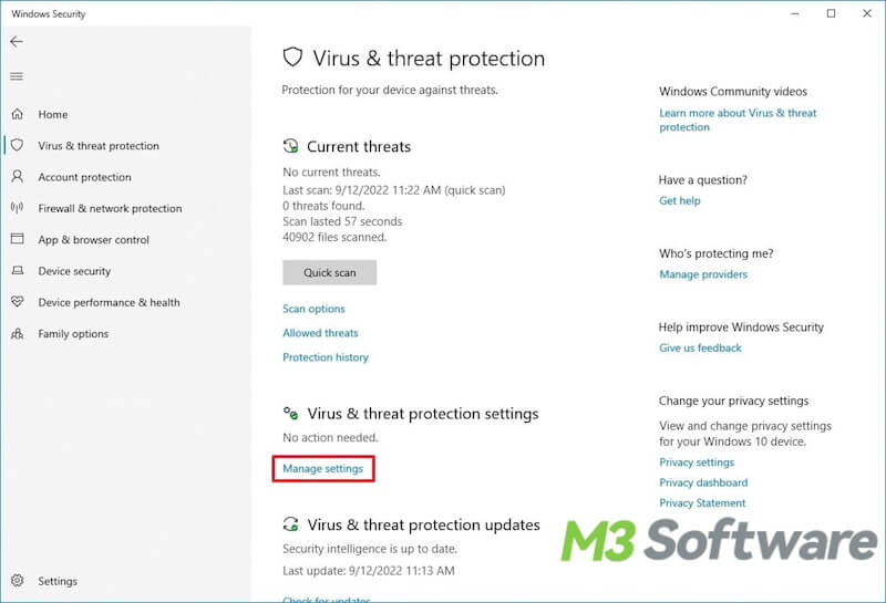 disable defender antivirus via settings on Windows
