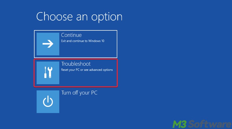 choose an option in WinRE