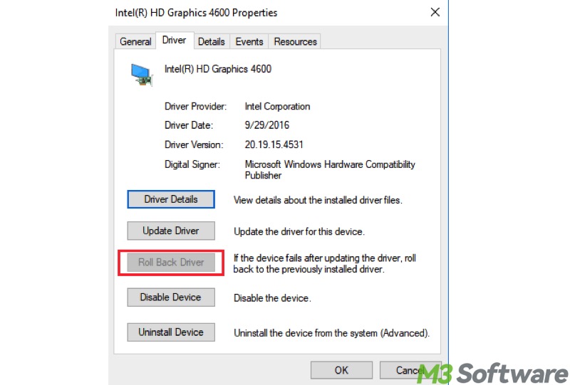 roll back driver in Device Manager
