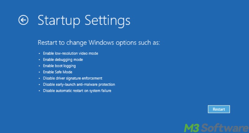 click Start button in Startup Settings