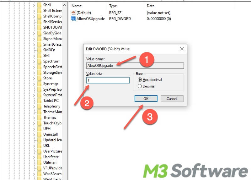 modify registry editor OSUpgrade