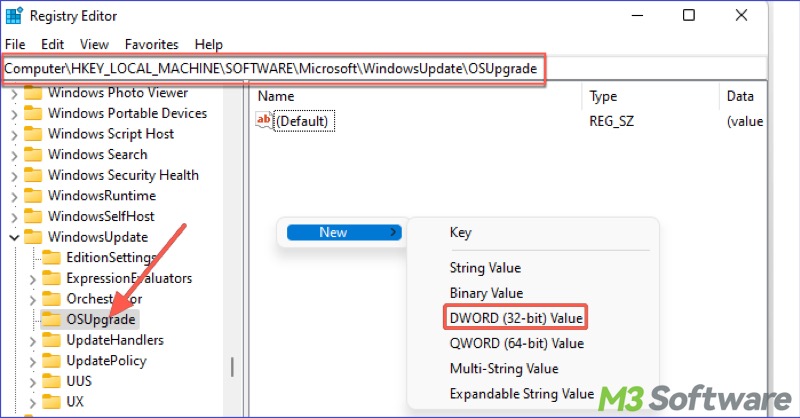 modify registry editor OSUpgrade