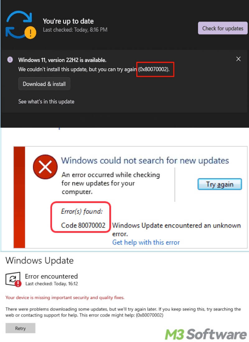 Windows update error code 0x80070002