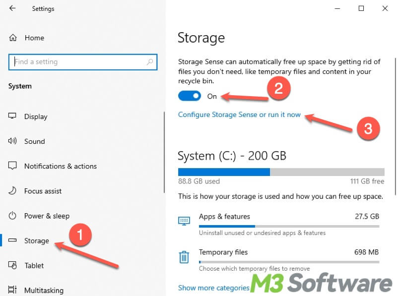 clean up files in Storage Settings Windows 10