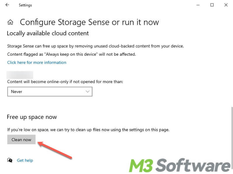 clean up files in Storage Settings Windows 10