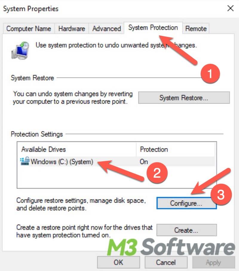 configure System Restore on Windows 10