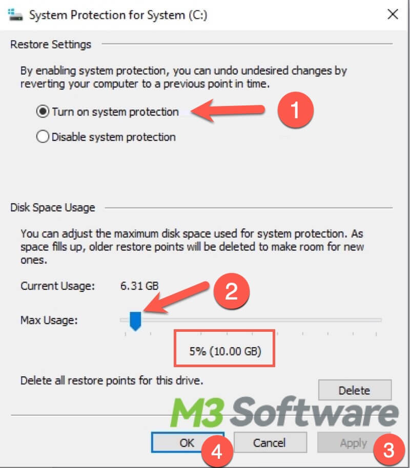 configure System Restore on Windows 10