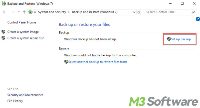 set up backup in Backup and Restore Windows 7