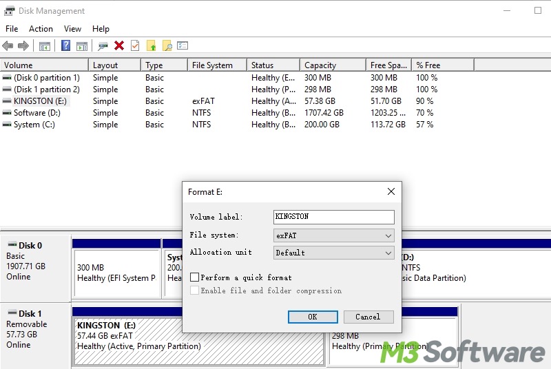 format flash drive in Disk Management