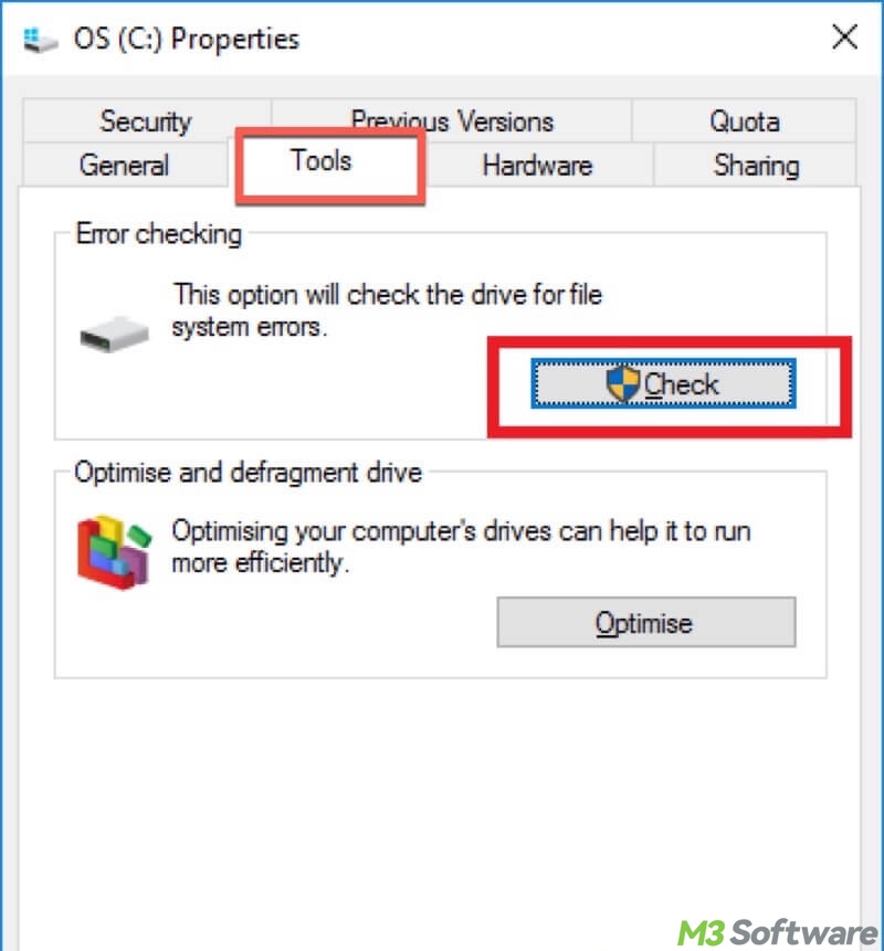 disk error checking in File Explorer