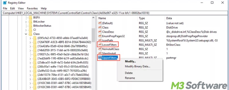 delete upper and lower filters in Registry Editor