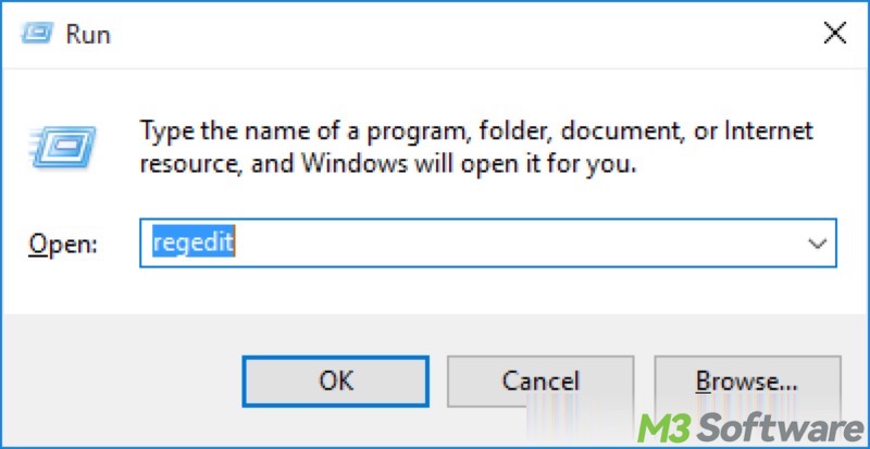 regedit in Run dialog box