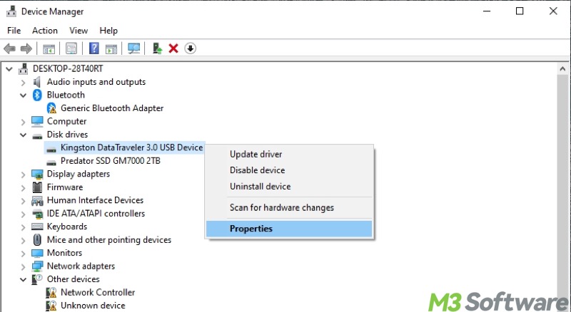 right click on device in Device Manager