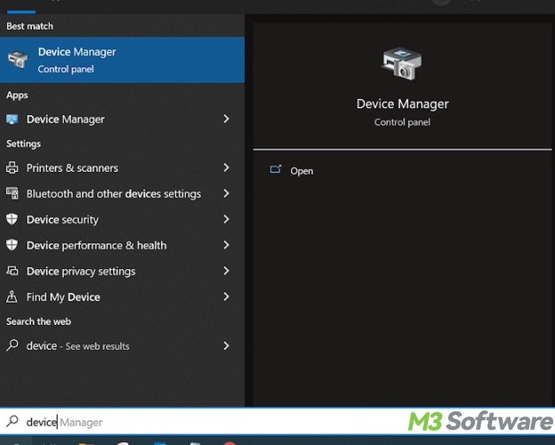 search for Device Manager on Windows