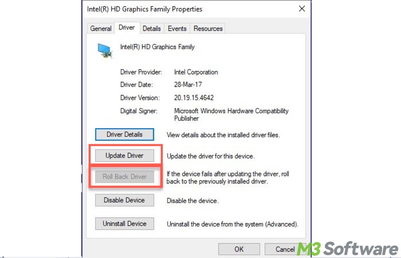 roll back device driver in Device Manager