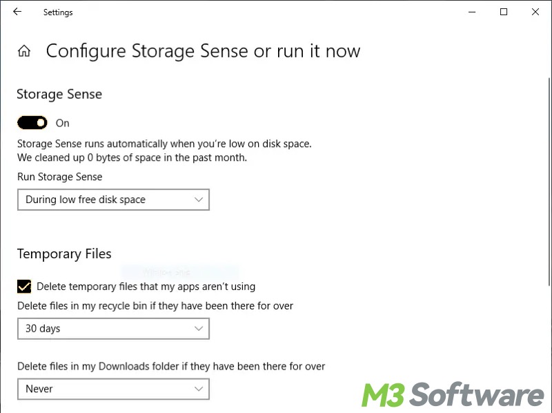 configure Storage Sense on Windows 10