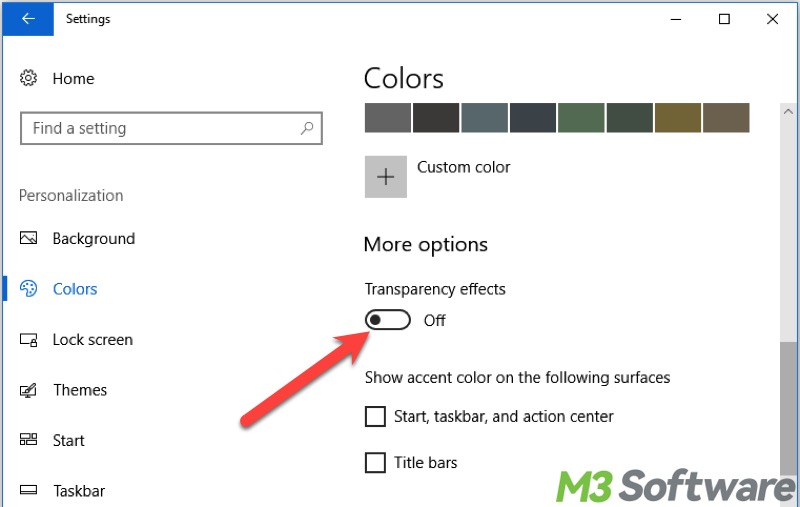 disable transparency effects Windows 10